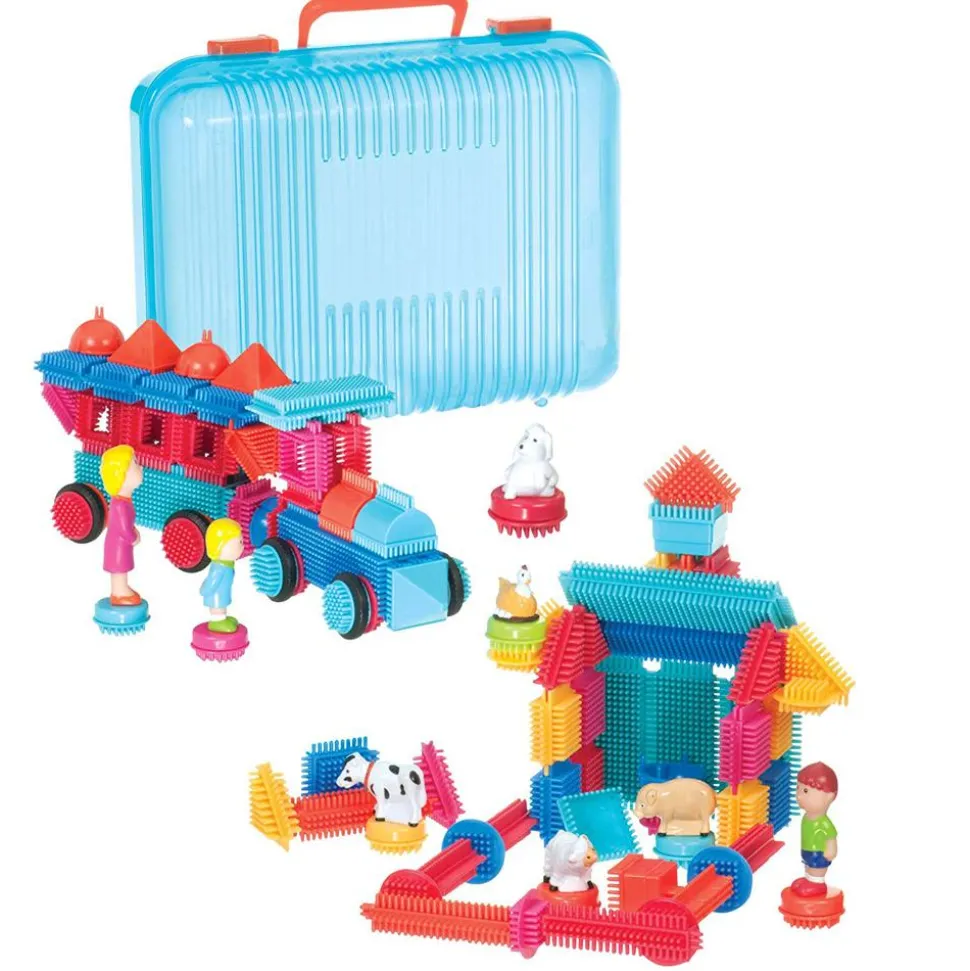 Bristle Block 113 piece Deluxe builder case with family and animal figurines