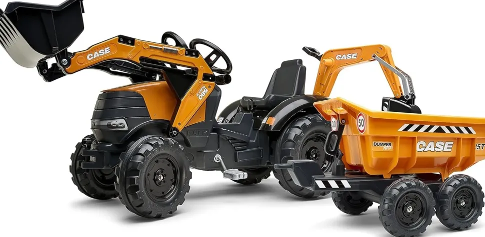 Falk Age 3+ Case Tractor with Loader, Maxi Twin Axel Trailer and Back Hoe 997W