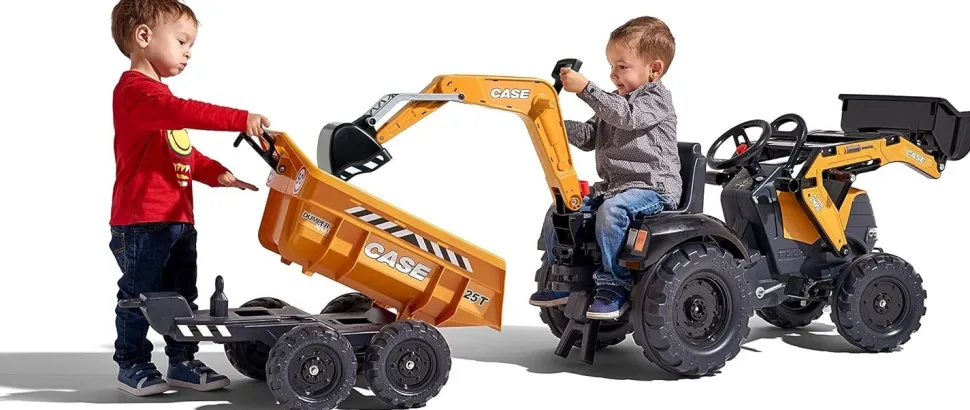 Falk Age 3+ Case Tractor with Loader, Maxi Twin Axel Trailer and Back Hoe 997W