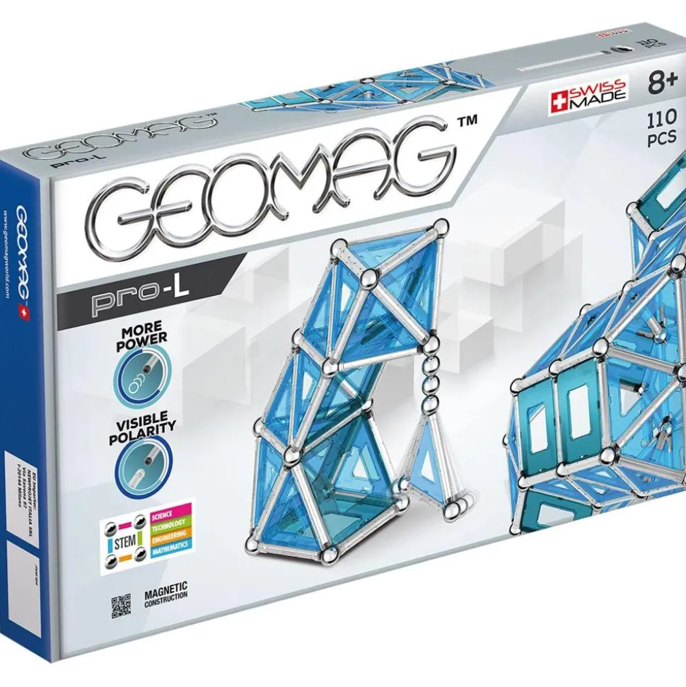 Geomag PRO-L Building Set, Blue and Silver Metal, 110 Pieces